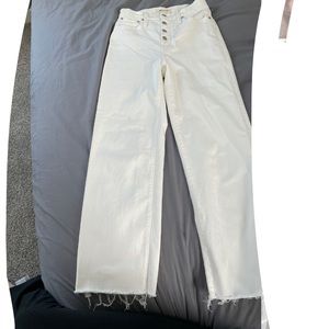 Madewell slim wide leg crop jeans with raw hem